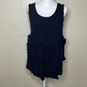 UMGEE Top Black Linen Blend Popover BOHO Side Splits to Waist Sleeveless Small